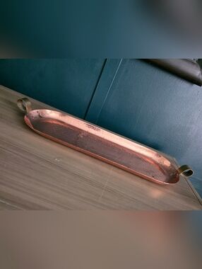 Hammered Copper Finish Metal Gold Handle Tray Home Essentials